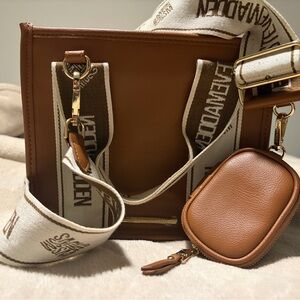 Steve Madden Tan Tote with Logo Strap